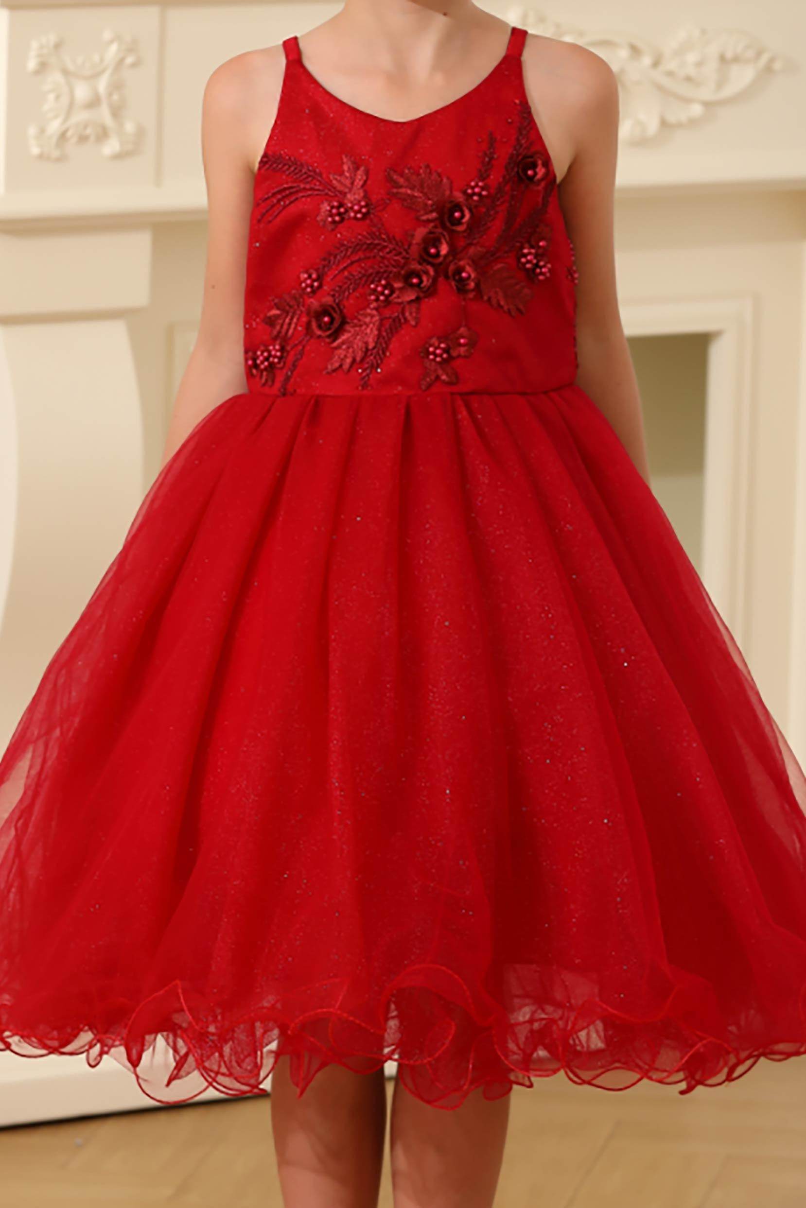 A-Line Tea Length Tulle Lace Flower Girl Dress CF0285 - COCOMELODY